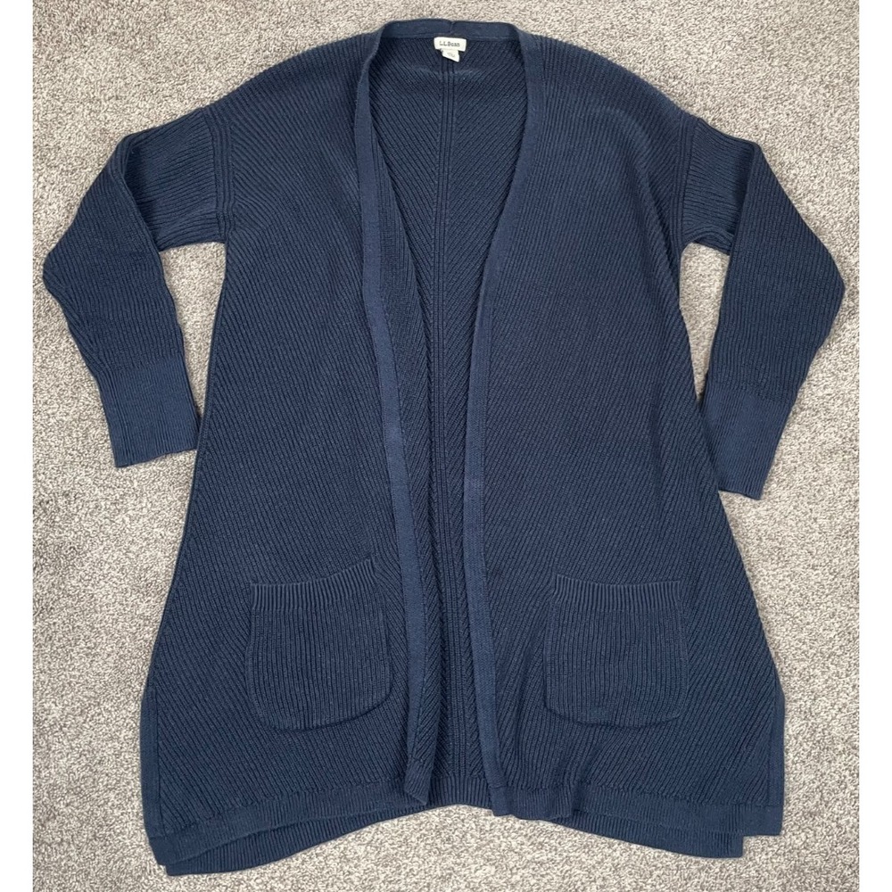 LL Bean Sweater Womens Small Navy Blue Open Front Cardigan  Lagenlook Classic